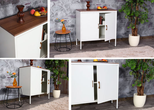 Cosmo Casa - Ladekast - Dressoirkast 2 deuren - Metaal en Melamine - Wit - 90×90×40 cm