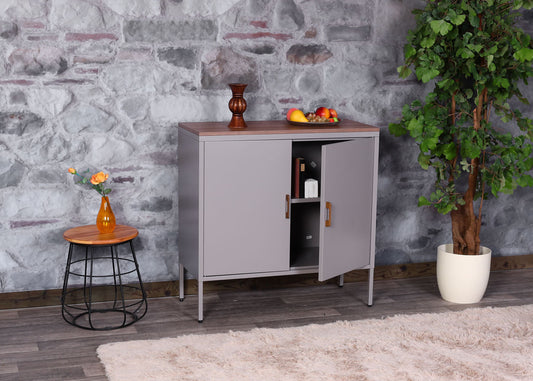 Cosmo Casa - Ladenkast - Dressoirkast 2 deuren - Metaal en Melamine - Grijs - 90×90×40 cm