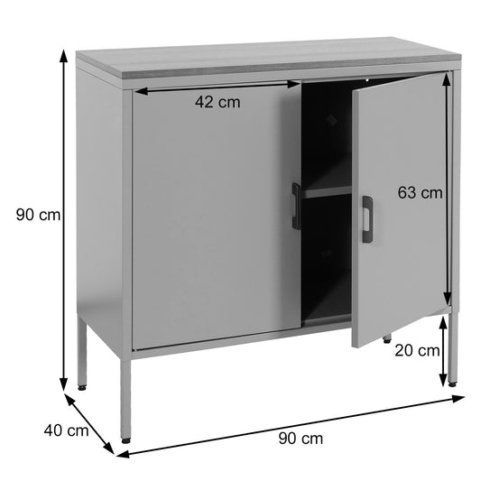 Cosmo Casa - Ladenkast - Dressoirkast 2 deuren - Metaal en Melamine - Grijs - 90×90×40 cm
