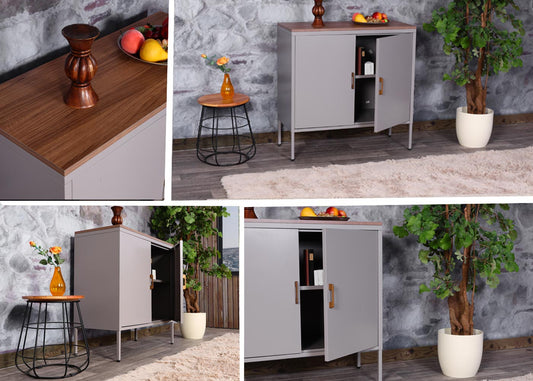 Cosmo Casa - Ladenkast - Dressoirkast 2 deuren - Metaal en Melamine - Grijs - 90×90×40 cm