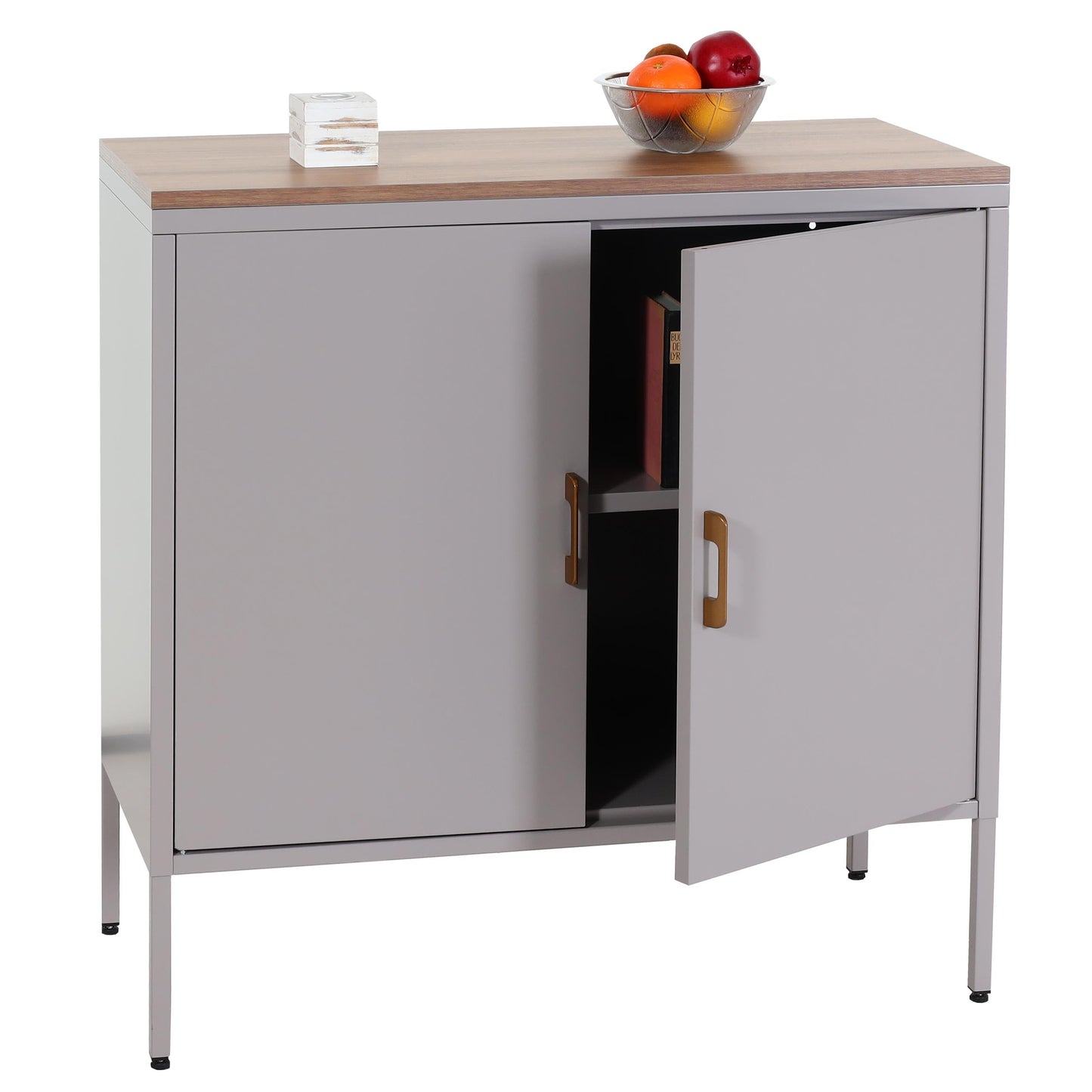 Cosmo Casa - Ladenkast - Dressoirkast 2 deuren - Metaal en Melamine - Grijs - 90×90×40 cm