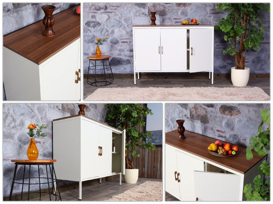 Cosmo Casa - Ladekast - Dressoirkast 3 deuren - Metaal en Melamine - Wit - 90×120×40 cm