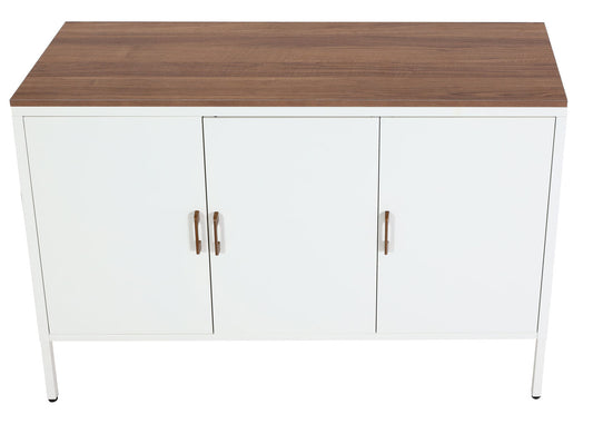 Cosmo Casa - Ladekast - Dressoirkast 3 deuren - Metaal en Melamine - Wit - 90×120×40 cm