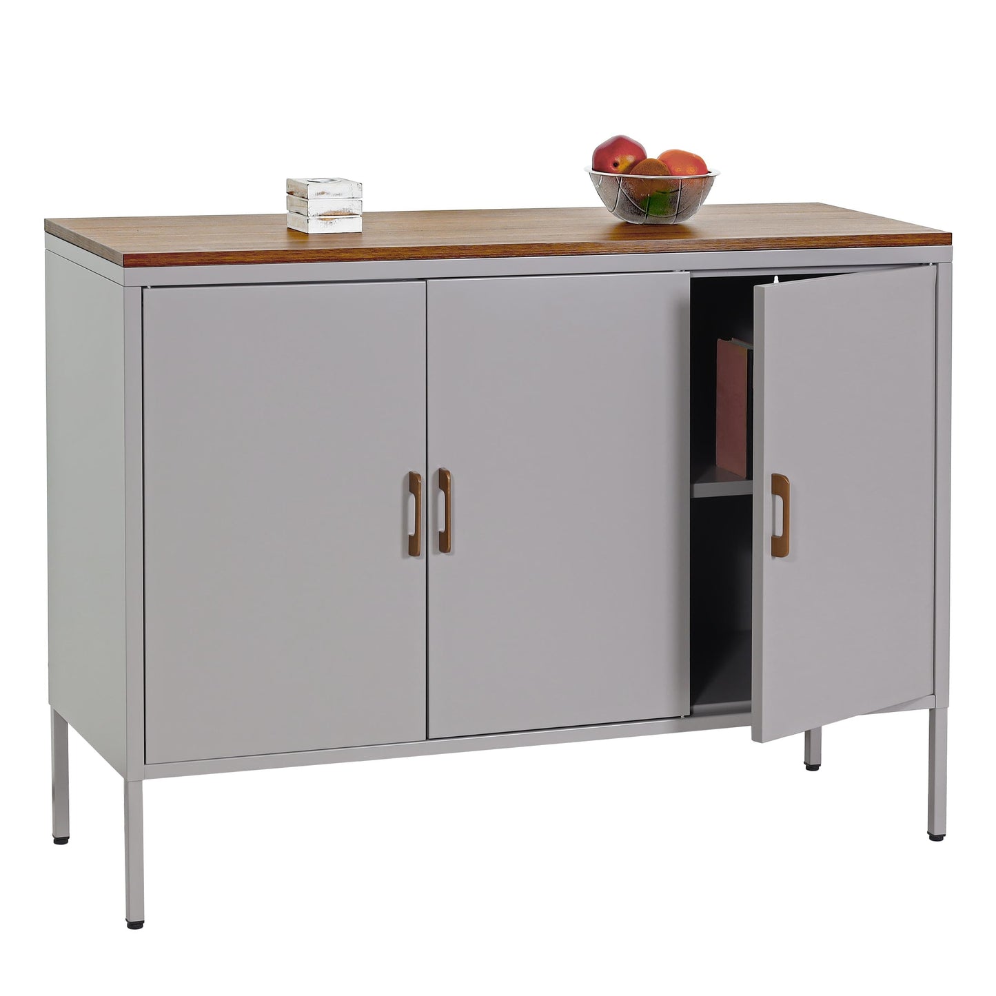 Cosmo Casa - Ladekast - Dressoirkast 3 deuren - Metaal en Melamine - Grijs - 90×120×40 cm