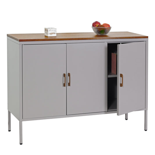 Cosmo Casa - Ladekast - Dressoirkast 3 deuren - Metaal en Melamine - Grijs - 90×120×40 cm