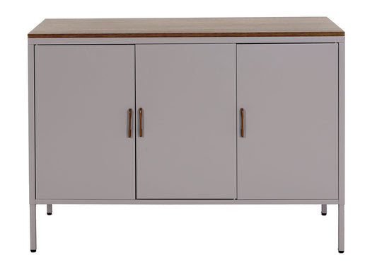 Cosmo Casa - Ladekast - Dressoirkast 3 deuren - Metaal en Melamine - Grijs - 90×120×40 cm