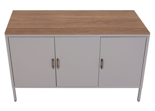 Cosmo Casa - Ladekast - Dressoirkast 3 deuren - Metaal en Melamine - Grijs - 90×120×40 cm