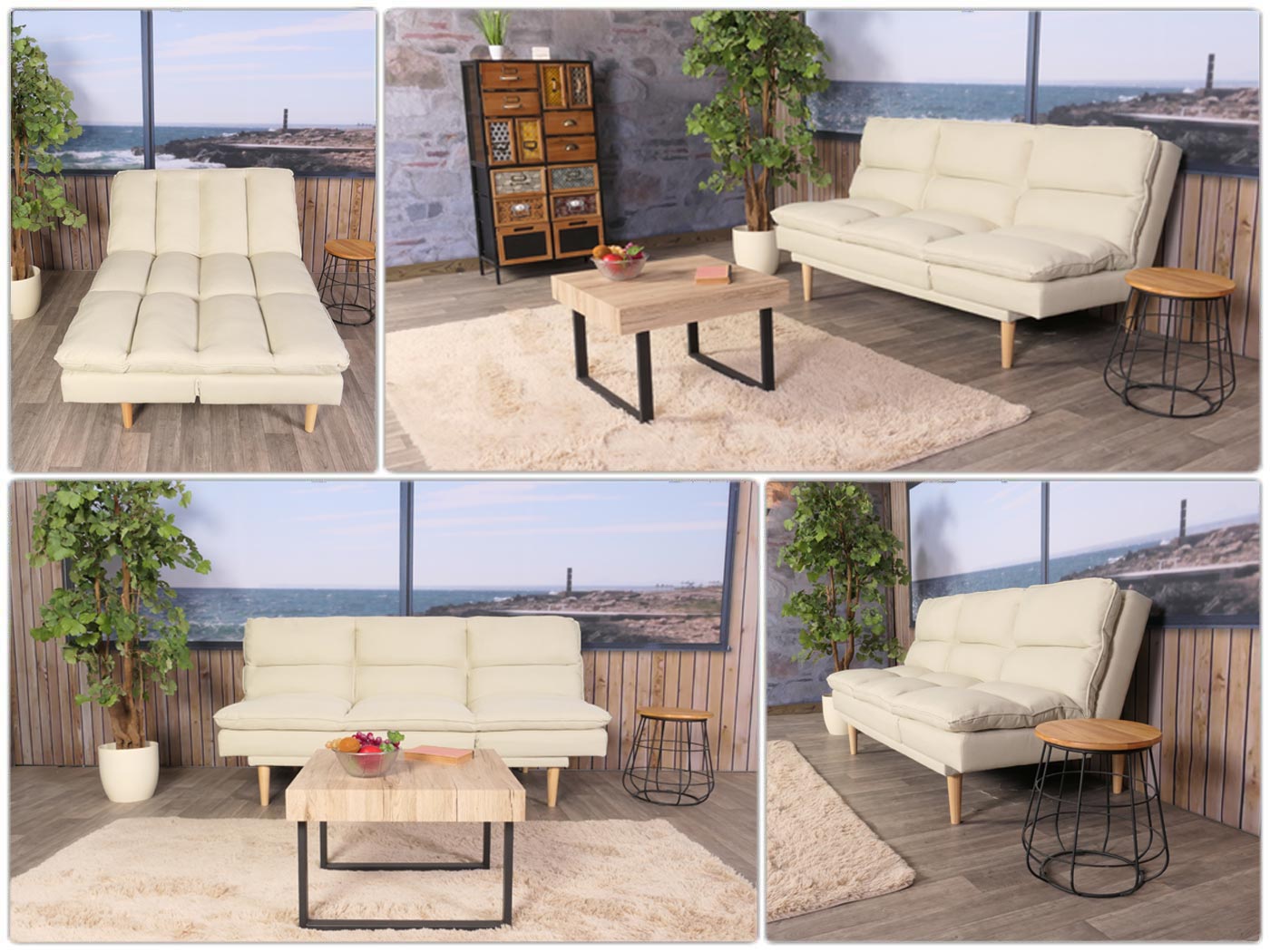 Cosmo Casa - Slaapbank - Logeerbed met Slaapfunctie 180x110cm - Textiel - Crème