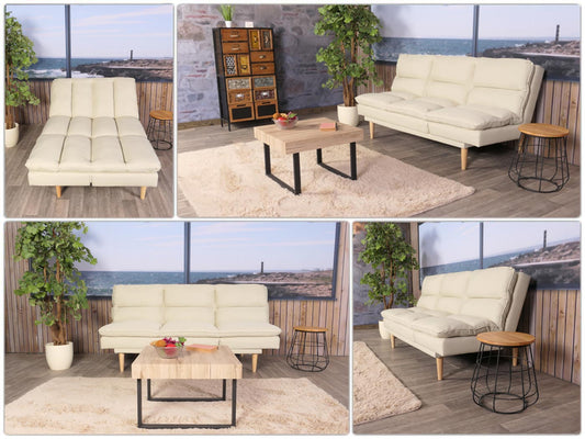 Cosmo Casa - Slaapbank - Logeerbed met Slaapfunctie 180x110cm - Textiel - Crème