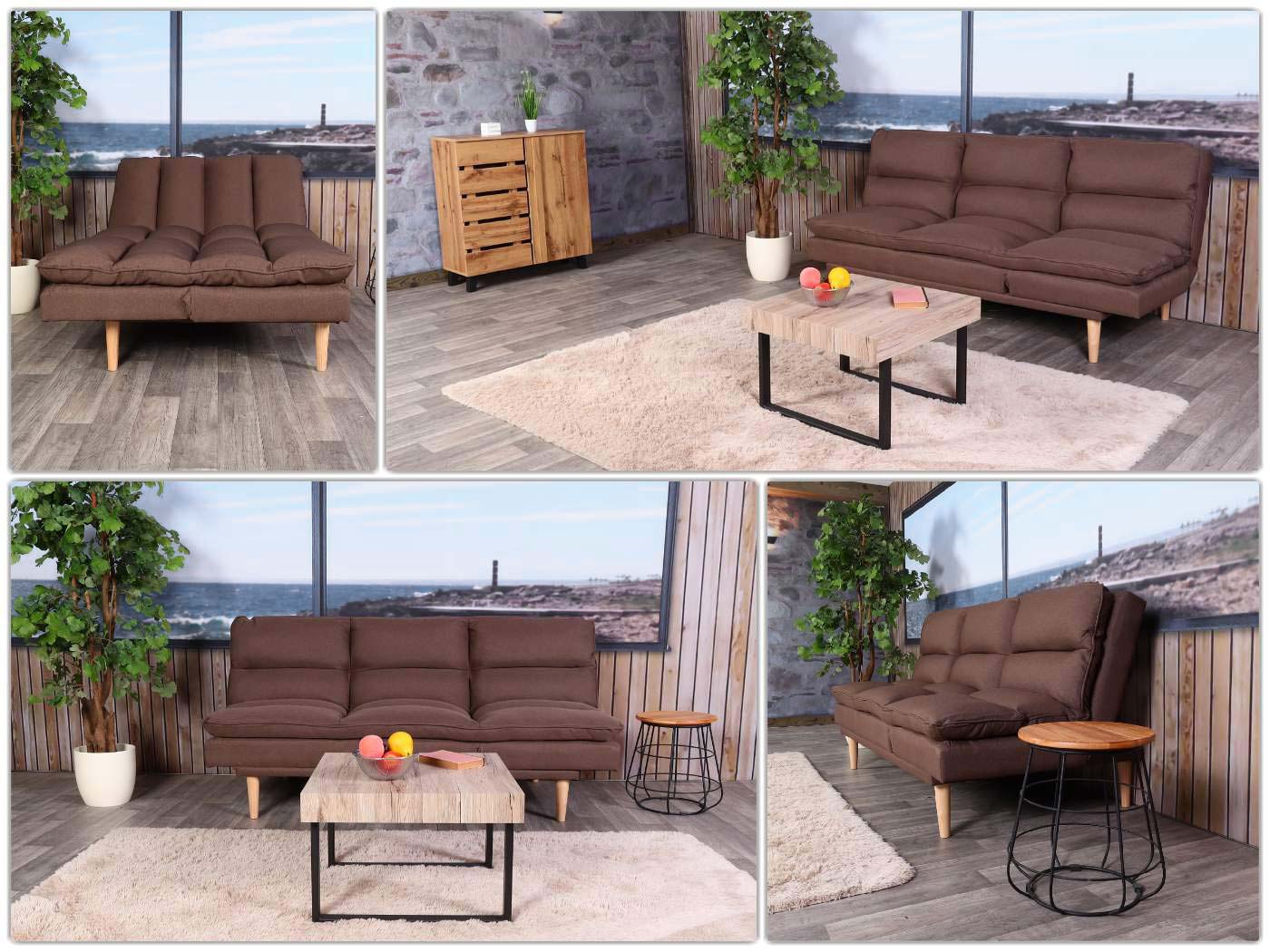 Cosmo Casa - Slaapbank - Logeerbed met Slaapfunctie 180x110cm - Textiel - Bruin