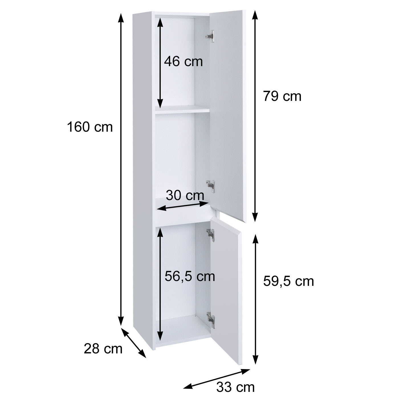 Cosmo Casa - Hangkast - Badkamerkast - Melamine - Wit - 160×33 cm