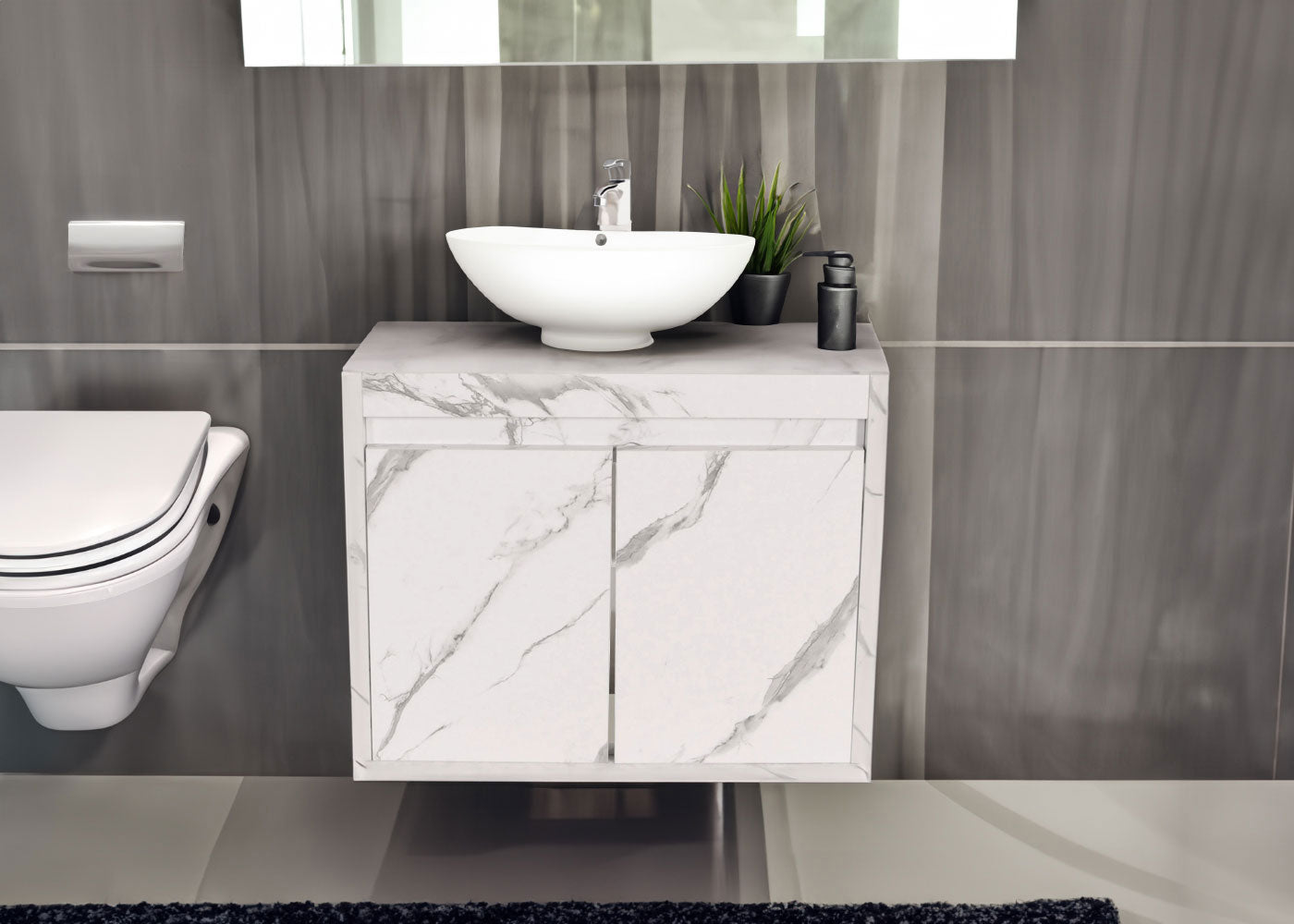 Cosmo Casa - Spoelbakonderkast - Badkamermeubel met 2 Deuren - Melamine - Marmerlook - Wit