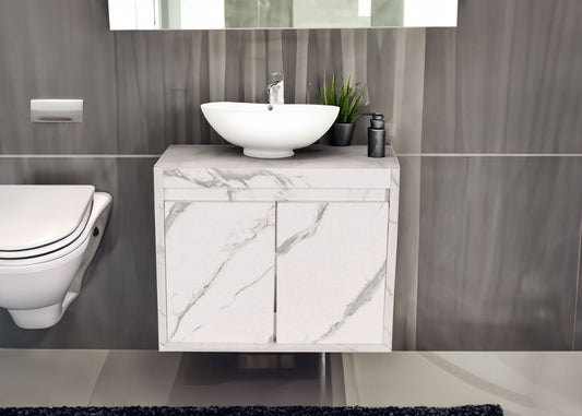 Cosmo Casa - Spoelbakonderkast - Badkamermeubel met 2 Deuren - Melamine - Marmerlook - Wit