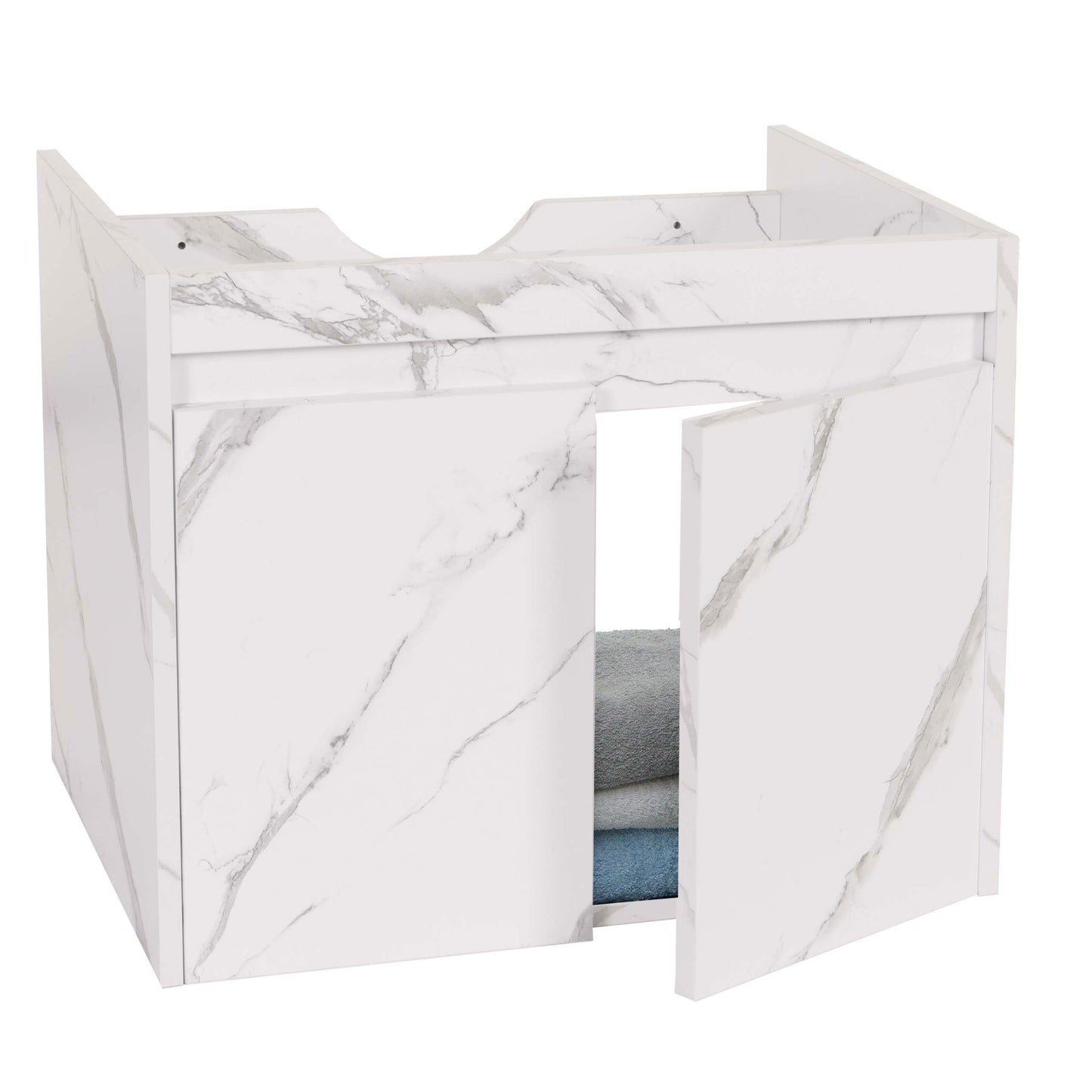 Cosmo Casa - Spoelbakonderkast - Badkamermeubel met 2 Deuren - Melamine - Marmerlook - Wit