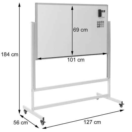 Cosmo Casa - Whiteboard - Magneetbord - Twee Zijdes Beschrijfbaar - In Hoogte Verstelbaar - Oprolbaar - 101x69cm met Accessoires