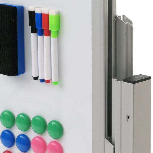 Cosmo Casa - Whiteboard - Magneetbord - Twee Zijdes Beschrijfbaar - In Hoogte Verstelbaar - Oprolbaar - 101x69cm met Accessoires