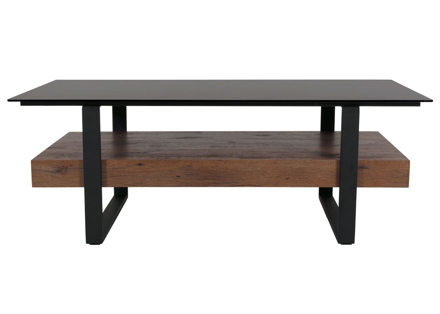 Cosmo Casa - Salontafel - IJzeren Plank - Gesinterde Steen Marmerlook - Zwart en Donkerbruin Hout