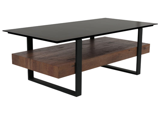 Cosmo Casa - Salontafel - IJzeren Plank - Gesinterde Steen Marmerlook - Zwart en Donkerbruin Hout
