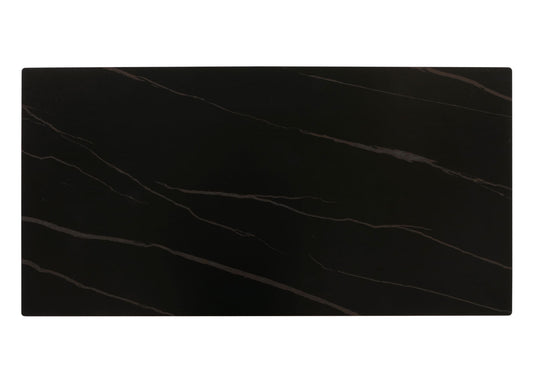 Cosmo Casa - Salontafel - IJzeren Plank - Gesinterde Steen Marmerlook - Zwart en Donkerbruin Hout