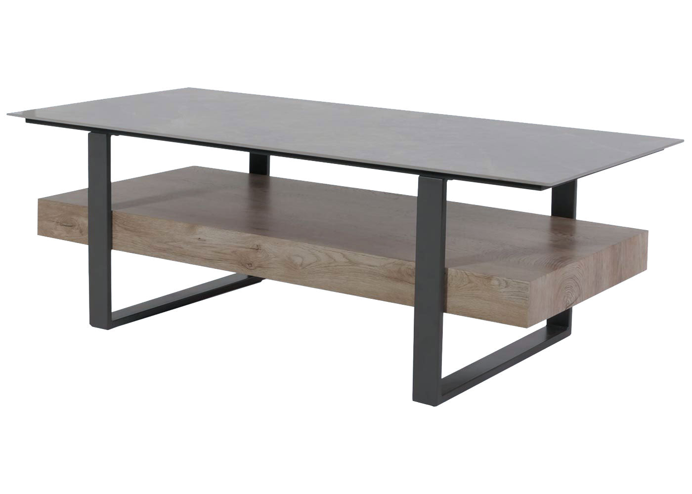 Cosmo Casa - Salontafel - IJzeren Plank - Gesinterde Steen Marmerlook - Grijs en Grijsbruin Hout