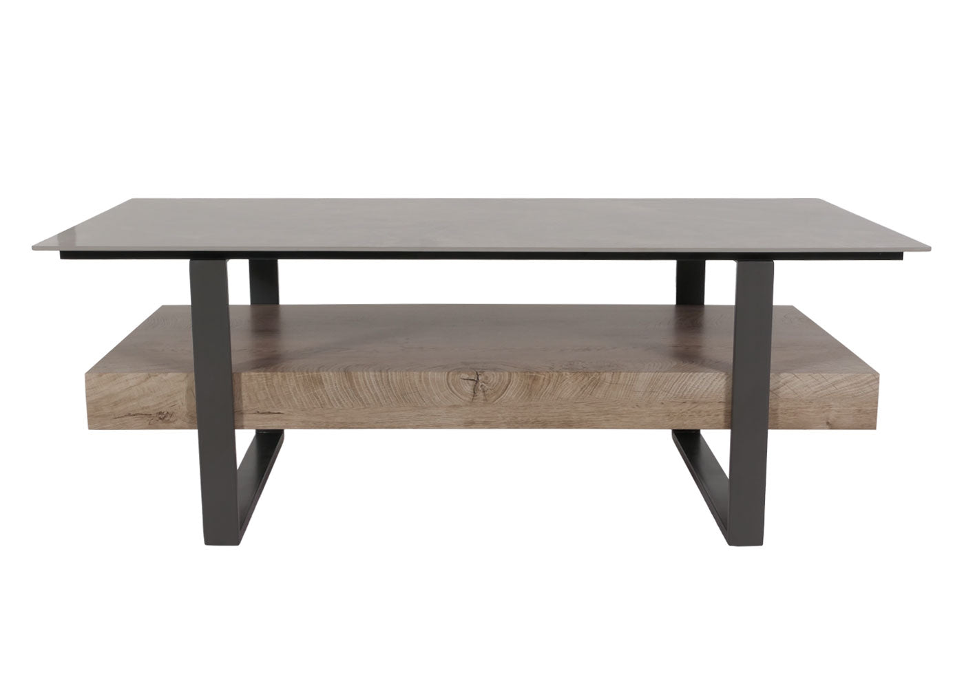Cosmo Casa - Salontafel - IJzeren Plank - Gesinterde Steen Marmerlook - Grijs en Grijsbruin Hout