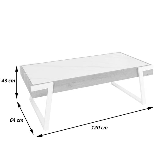 Cosmo Casa - Salontafel - Woonkamertafel - IJzeren Frame - Gesinterde Steen Marmerlook - Zwart en Donkerbruin Hout