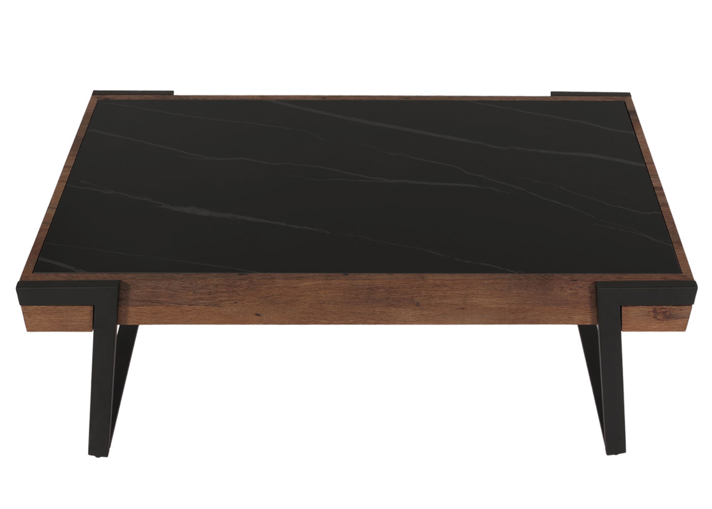 Cosmo Casa - Salontafel - Woonkamertafel - IJzeren Frame - Gesinterde Steen Marmerlook - Zwart en Donkerbruin Hout