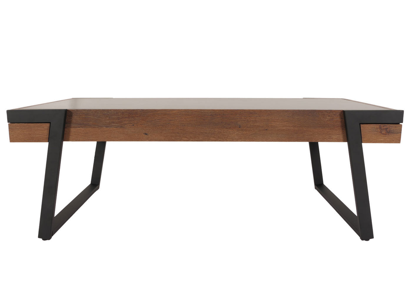 Cosmo Casa - Salontafel - Woonkamertafel - IJzeren Frame - Gesinterde Steen Marmerlook - Zwart en Donkerbruin Hout