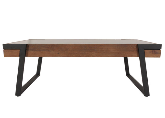 Cosmo Casa - Salontafel - Woonkamertafel - IJzeren Frame - Gesinterde Steen Marmerlook - Zwart en Donkerbruin Hout