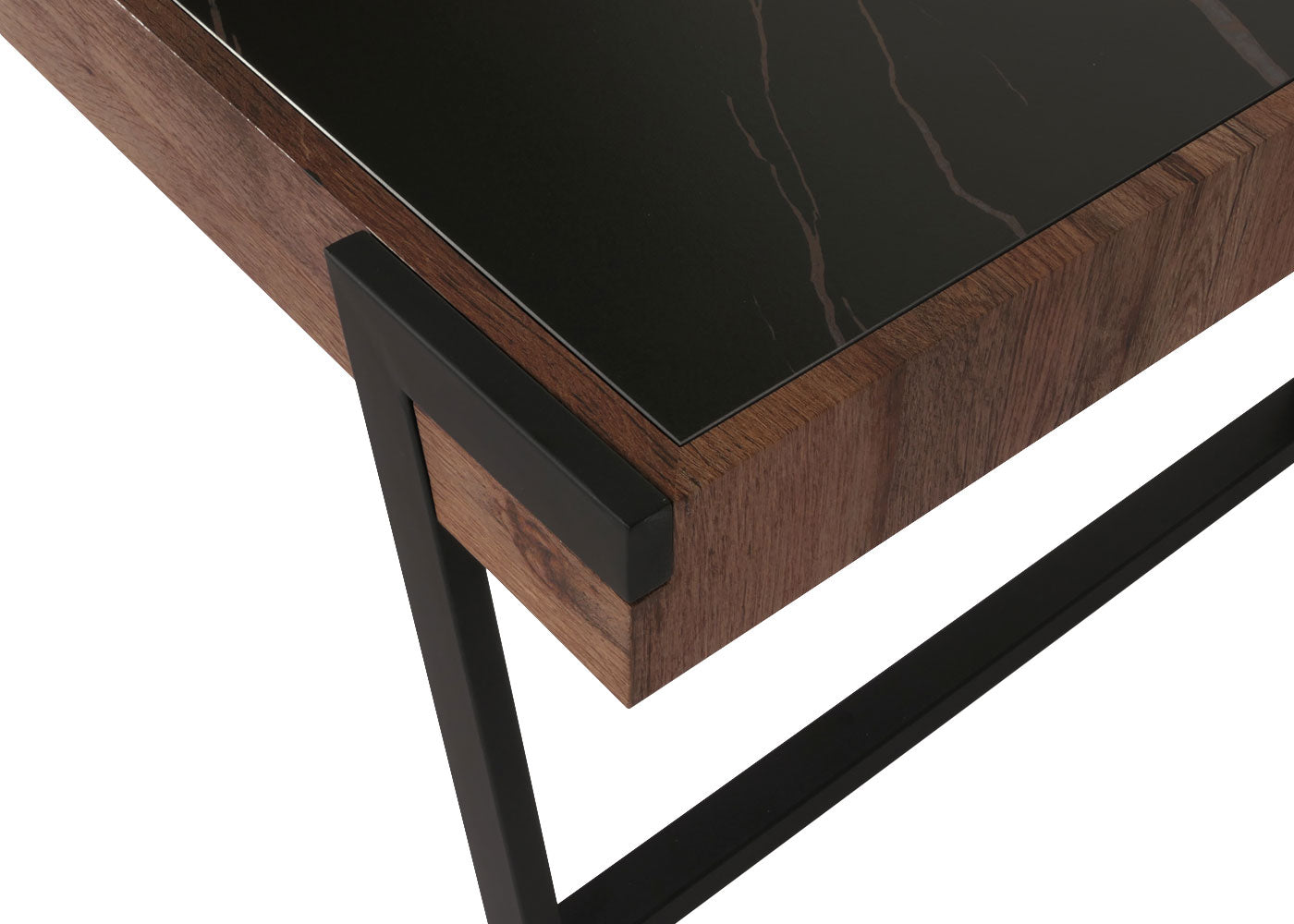 Cosmo Casa - Salontafel - Woonkamertafel - IJzeren Frame - Gesinterde Steen Marmerlook - Zwart en Donkerbruin Hout