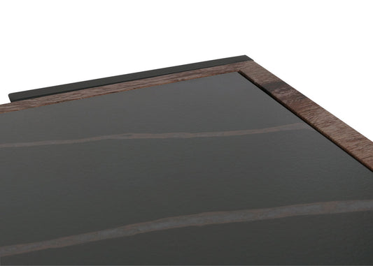 Cosmo Casa - Salontafel - Woonkamertafel - IJzeren Frame - Gesinterde Steen Marmerlook - Zwart en Donkerbruin Hout