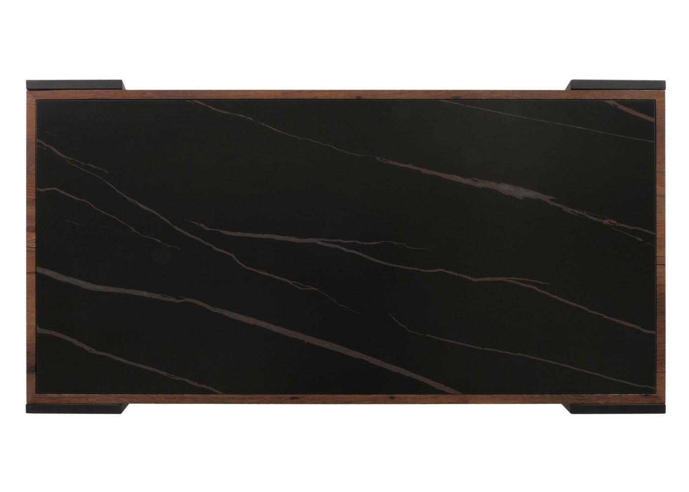 Cosmo Casa - Salontafel - Woonkamertafel - IJzeren Frame - Gesinterde Steen Marmerlook - Zwart en Donkerbruin Hout