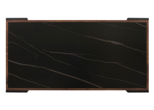 Cosmo Casa - Salontafel - Woonkamertafel - IJzeren Frame - Gesinterde Steen Marmerlook - Zwart en Donkerbruin Hout