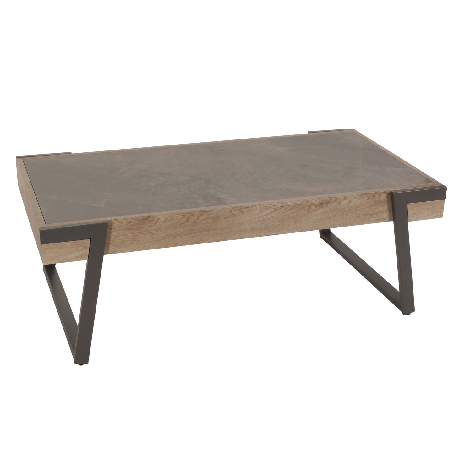 Cosmo Casa - Salontafel - Woonkamertafel - IJzeren Frame - Gesinterde Steen Marmerlook - Grijs en Grijsbruin Hout