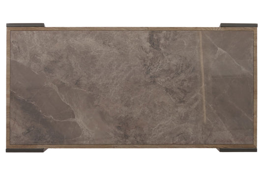 Cosmo Casa - Salontafel - Woonkamertafel - IJzeren Frame - Gesinterde Steen Marmerlook - Grijs en Grijsbruin Hout