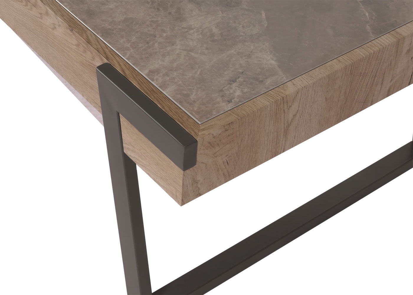 Cosmo Casa - Salontafel - Woonkamertafel - IJzeren Frame - Gesinterde Steen Marmerlook - Grijs en Grijsbruin Hout