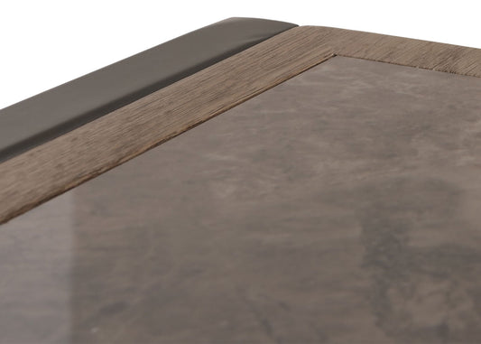 Cosmo Casa - Salontafel - Woonkamertafel - IJzeren Frame - Gesinterde Steen Marmerlook - Grijs en Grijsbruin Hout