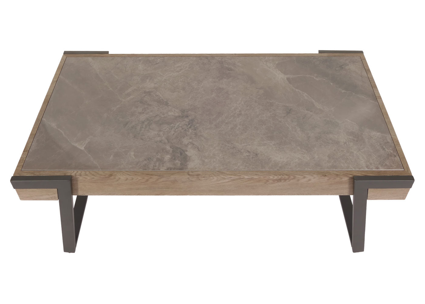 Cosmo Casa - Salontafel - Woonkamertafel - IJzeren Frame - Gesinterde Steen Marmerlook - Grijs en Grijsbruin Hout