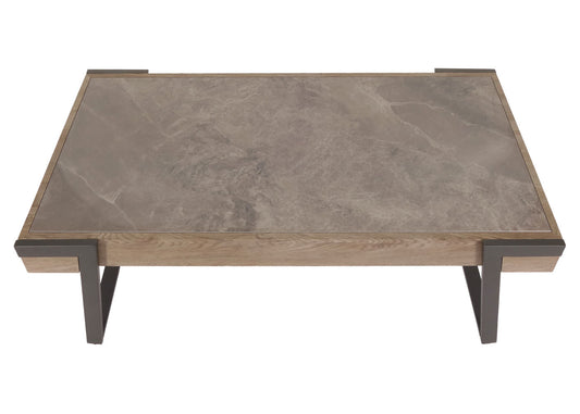 Cosmo Casa - Salontafel - Woonkamertafel - IJzeren Frame - Gesinterde Steen Marmerlook - Grijs en Grijsbruin Hout