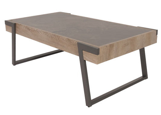 Cosmo Casa - Salontafel - Woonkamertafel - IJzeren Frame - Gesinterde Steen Marmerlook - Grijs en Grijsbruin Hout