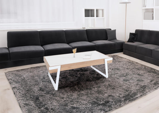 Cosmo Casa - Salontafel - Woonkamertafel - IJzeren Frame - Gesinterde Steen Marmerlook - Wit en Natuurlijk Hout