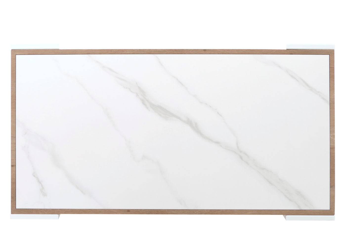 Cosmo Casa - Salontafel - Woonkamertafel - IJzeren Frame - Gesinterde Steen Marmerlook - Wit en Natuurlijk Hout