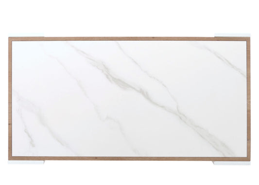 Cosmo Casa - Salontafel - Woonkamertafel - IJzeren Frame - Gesinterde Steen Marmerlook - Wit en Natuurlijk Hout