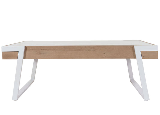 Cosmo Casa - Salontafel - Woonkamertafel - IJzeren Frame - Gesinterde Steen Marmerlook - Wit en Natuurlijk Hout