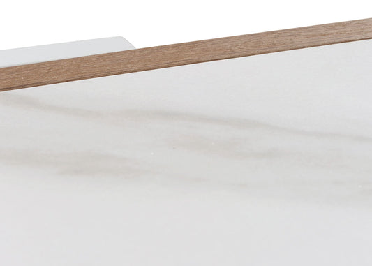 Cosmo Casa - Salontafel - Woonkamertafel - IJzeren Frame - Gesinterde Steen Marmerlook - Wit en Natuurlijk Hout