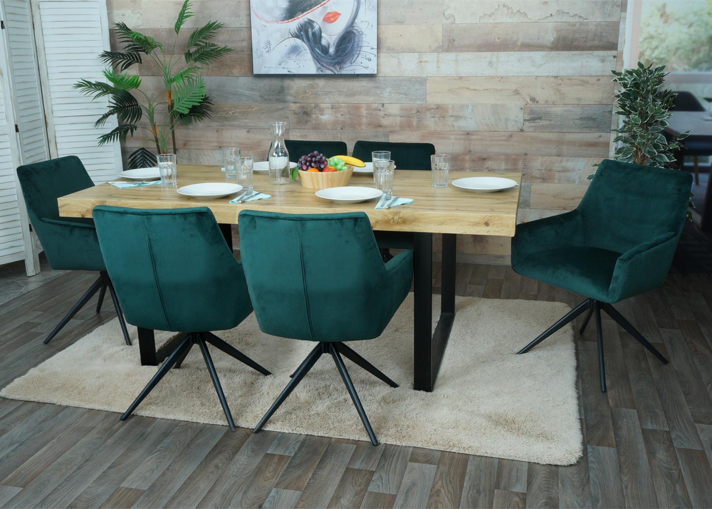 Cosmo Casa - Set van 2 Eetkamerstoelen - Armleuning - Textiel - Groen