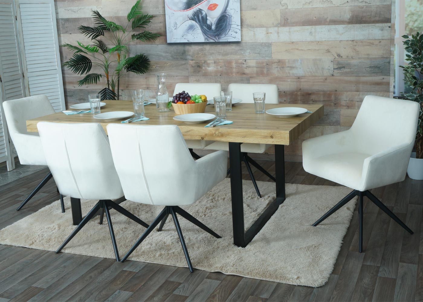 Cosmo Casa - Set van 2 Eetkamerstoelen - Armleuning - Textiel - Crème-Beige