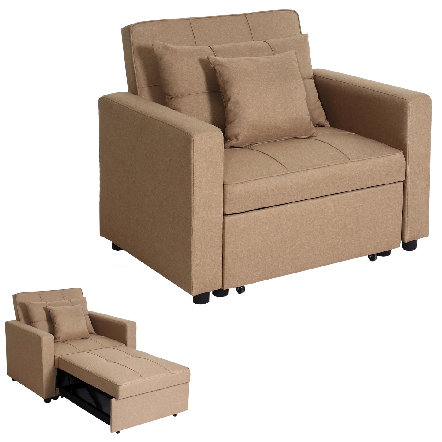 Cosmo Casa - Slaapstoel - Relax-klapstoel slaapbank - Stoftextiel - Taupe - 197×103 cm