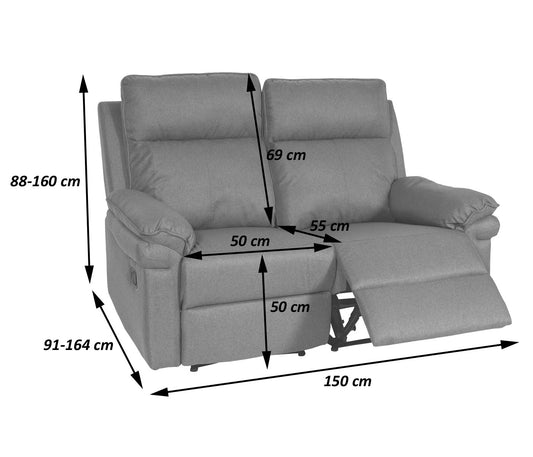 Cosmo Casa - Bioscoopstoel 2-Zits - Relaxstoel met No-Sag Vering en Armleuningen - Textiel - Donkergrijs