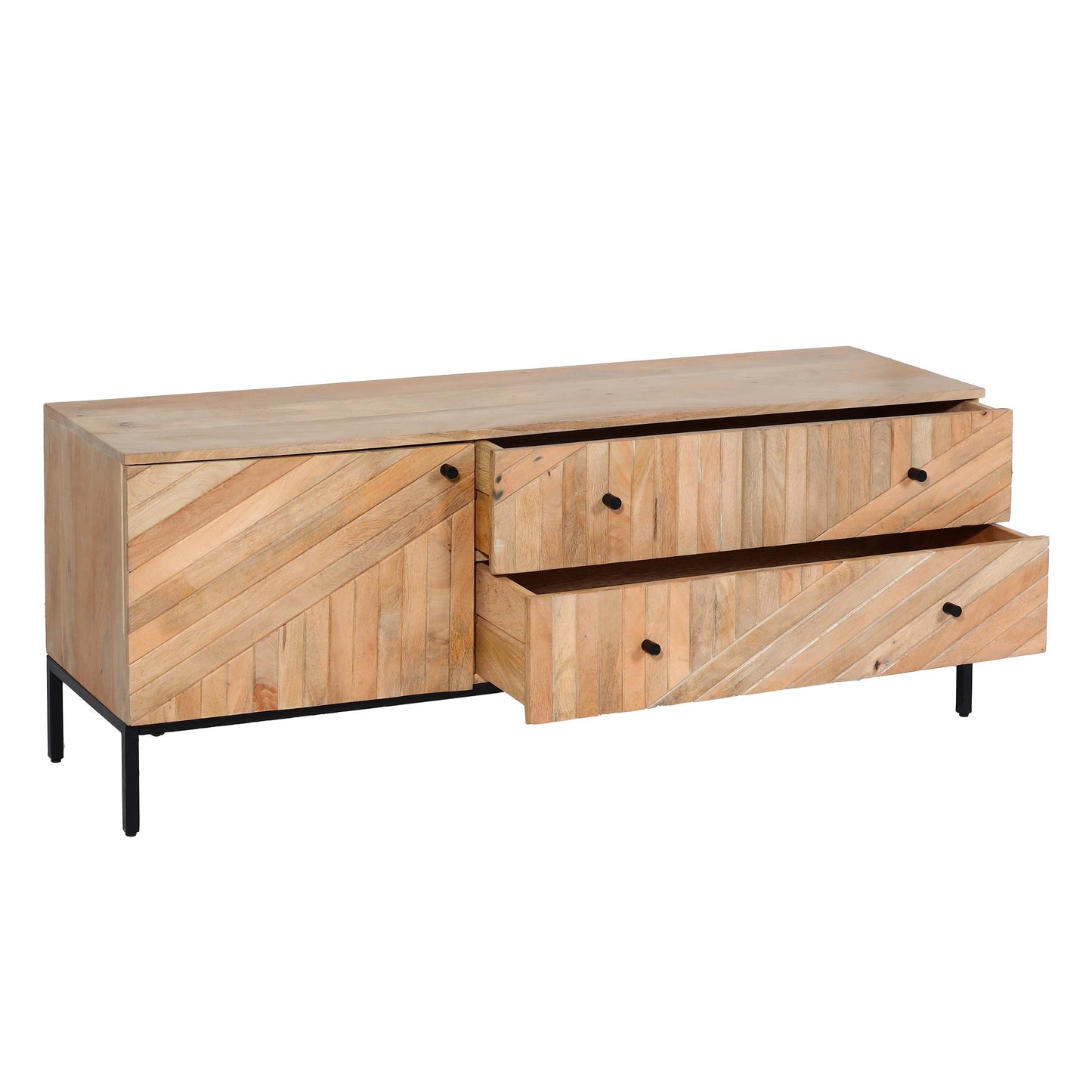 Cosmo Casa - TV Rek - TV Plank - Lowboard - Ladekast - Massief Mangohout - 56x145x43 cm - Natuurlijk